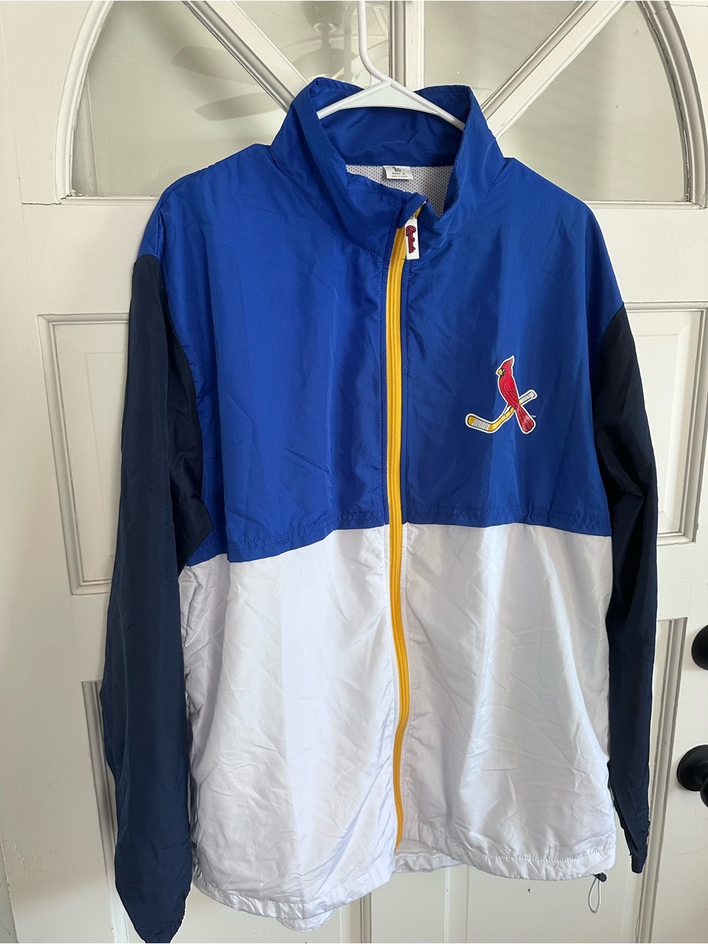 Adult XL Colorblock Windbreaker Jacket with Hockey Crest - Blue/White ST LOUIS